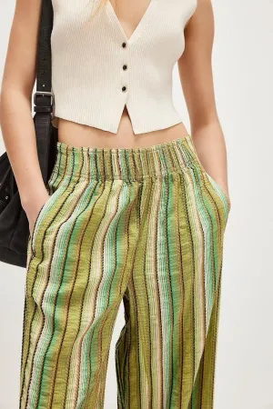 Melliflo Striped Beach Pants High Waisted Wide Leg Pants for Women Elastic Waist Summer Casual Office Trousers