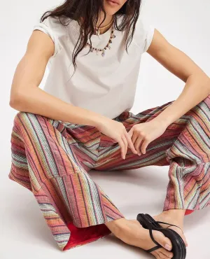 Melliflo Striped Beach Pants High Waisted Wide Leg Pants for Women Elastic Waist Summer Casual Office Trousers