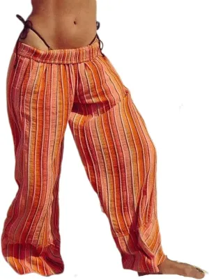 Melliflo Striped Beach Pants High Waisted Wide Leg Pants for Women Elastic Waist Summer Casual Office Trousers