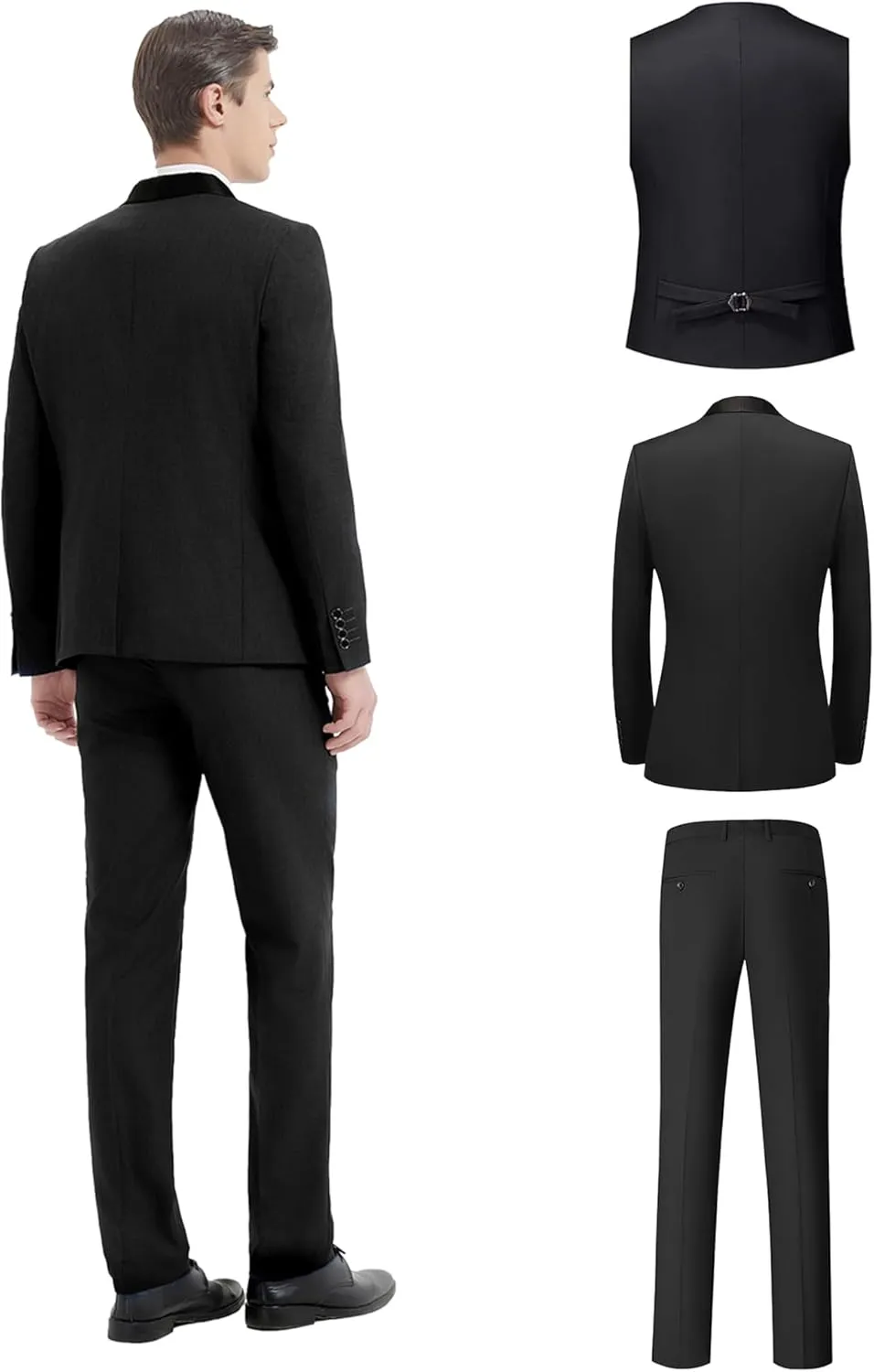 Men's 6 Pieces Slim Fit Suit 1 Button Blazer Jacket Vest Pants Shirts Tie Bow Tie Tuxedo Set for Dinner Party Wedding