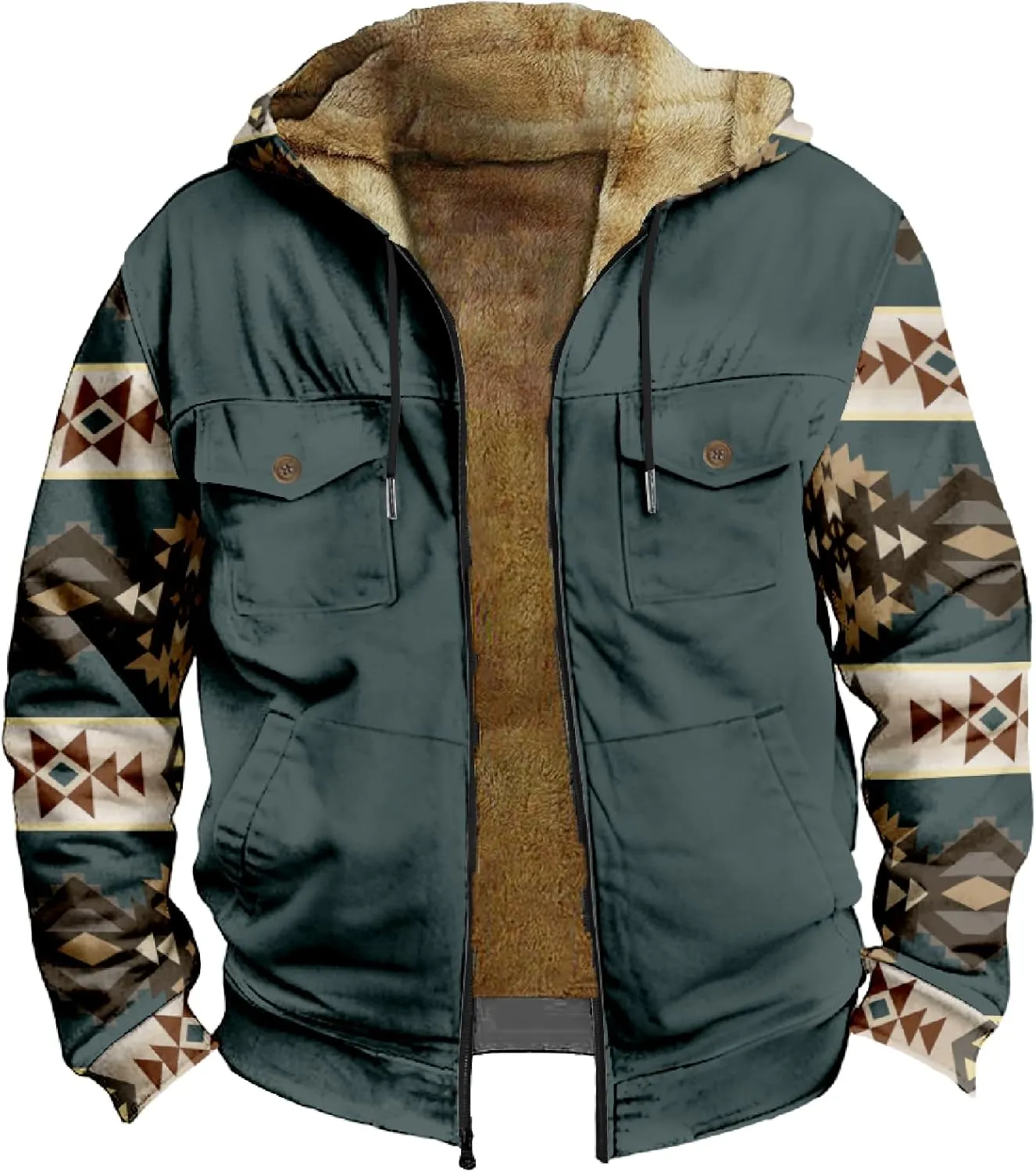 Men's Aztec Hoodies Jackets Long Sleeve Zip Up Winter Sweatshirt Coat Casual Vintage With Pocket, S-5XL
