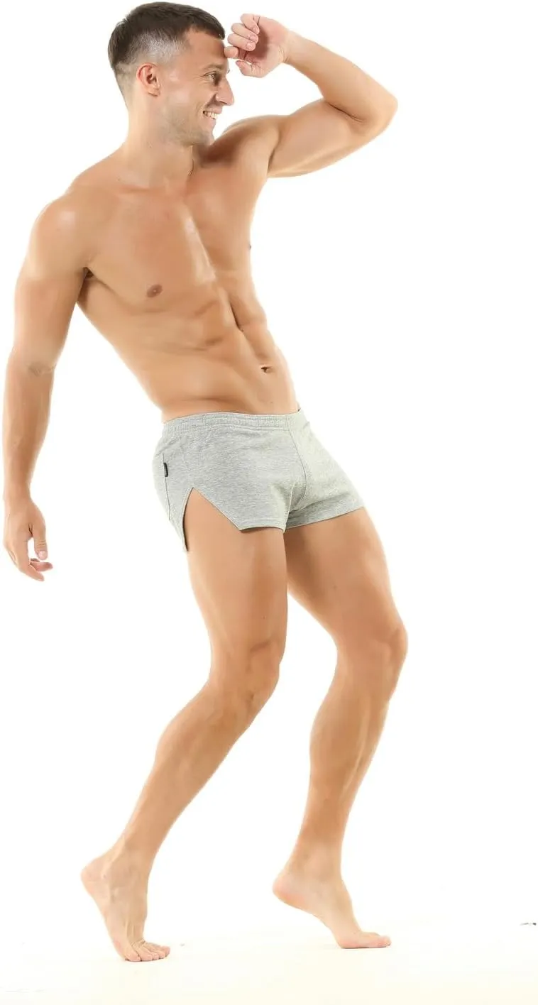 Men's Boxer Shorts Cotton Lounge Shorts Split Side Casual Activewear Solid Workout Shorts with Pockets