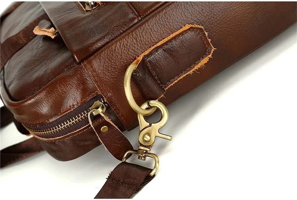 Men's Briefcase Genuine Leather Business Handbag Laptop Casual Large Shoulder Bag (Color : Brown, Size : 38 * 27 * 7cm)