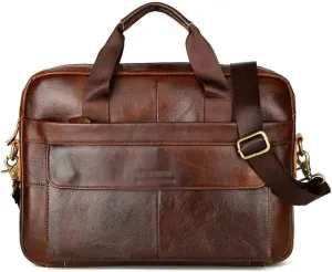 Men's Briefcase Genuine Leather Business Handbag Laptop Casual Large Shoulder Bag (Color : Brown, Size : 38 * 27 * 7cm)