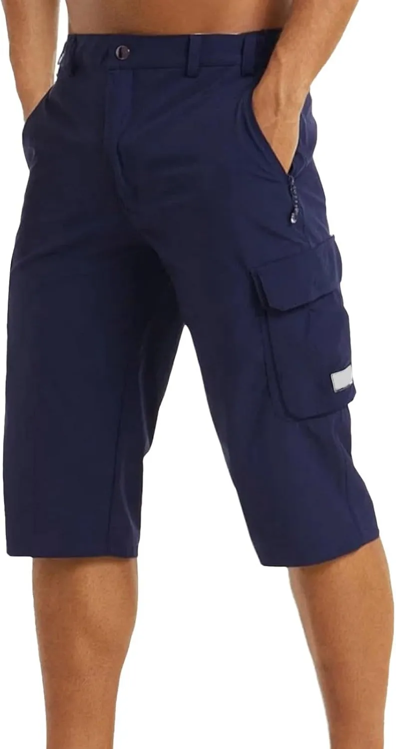 Mens Capri Cargo Pants Twill Multi Pockets Casual 3/4 Hiking Work Shorts for Men Athletic Fit Golf Tennis Tactical Pants