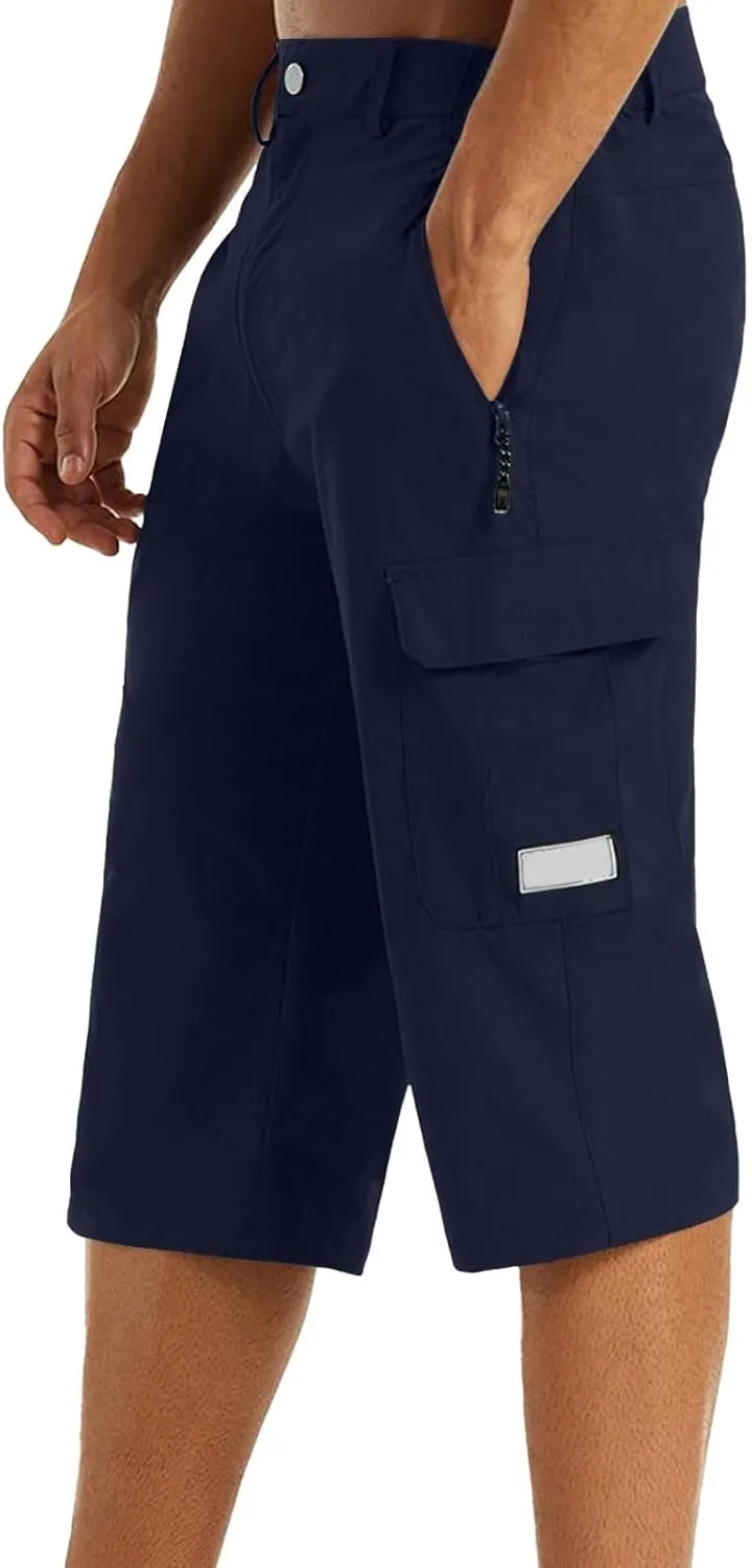Mens Capri Cargo Pants Twill Multi Pockets Casual 3/4 Hiking Work Shorts for Men Athletic Fit Golf Tennis Tactical Pants