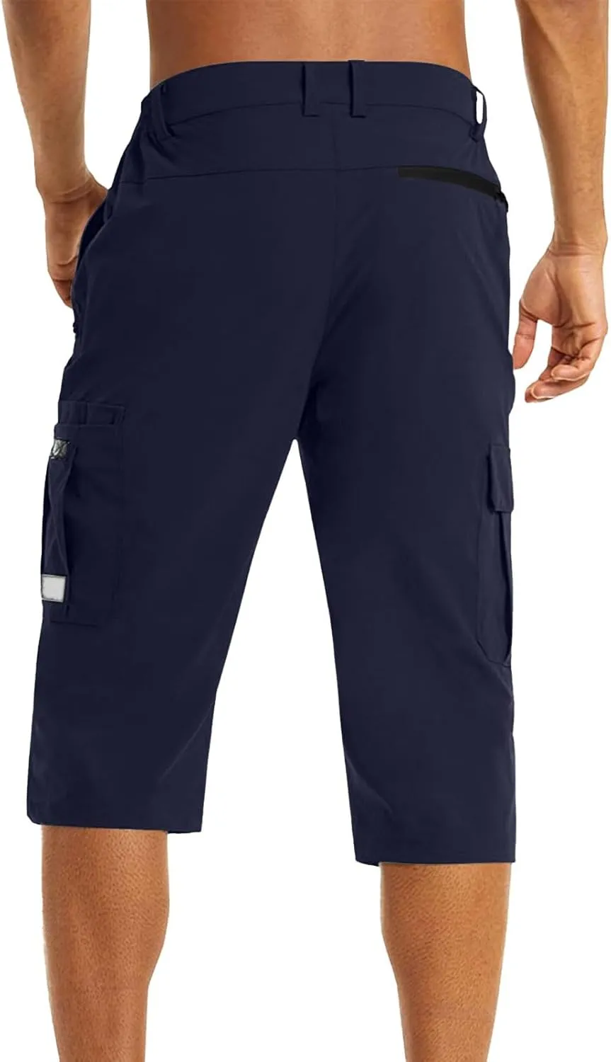 Mens Capri Cargo Pants Twill Multi Pockets Casual 3/4 Hiking Work Shorts for Men Athletic Fit Golf Tennis Tactical Pants