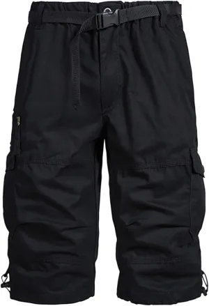 Men's Cargo Shorts Classic Fit Cotton Elastic Waist Tooling Shorts Multi Pocket Solid Work Utility Shorts Outdoor