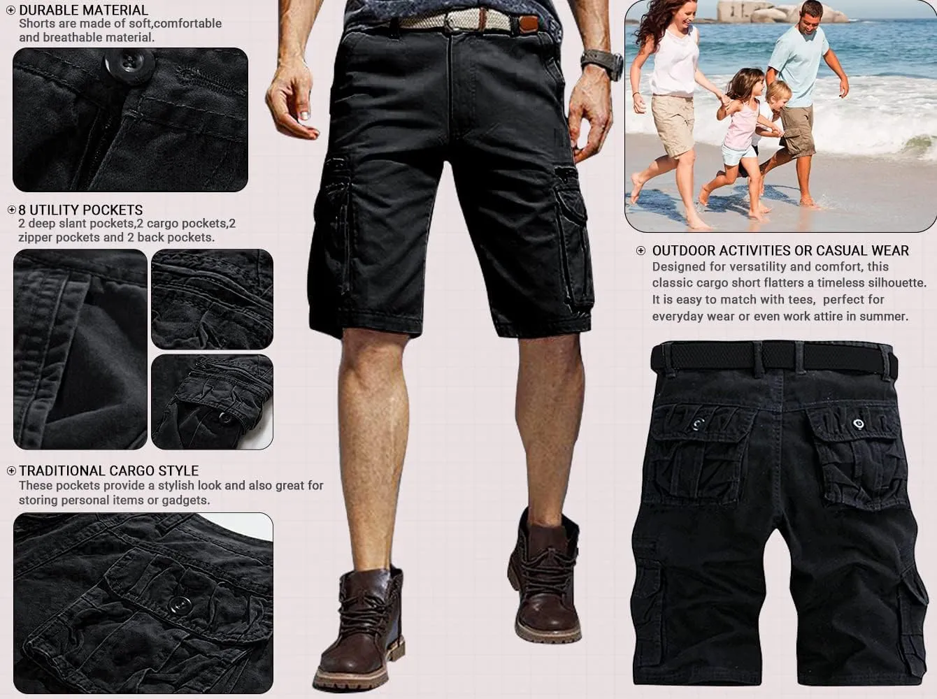 Men's Cargo Shorts Relaxed Fit, Cotton Twill Work Shorts, Outdoor Lightweight Casual Shorts for Men with Pockets