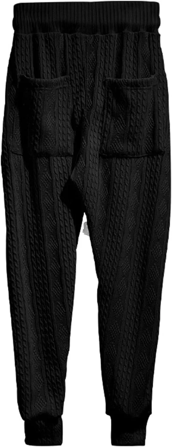 Mens Casual Chino Knitted Pants Elasticated Waist Drawstring Lightweight Sweatpants Loose Fashion Jogging Trousers