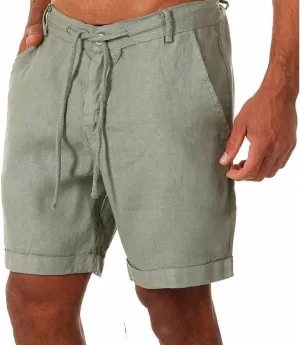 Men's Casual Linen Shorts Lightweight Classic Elastic Waist Shorts Beach Board Summer Slim-Fit Shorts with Pockets