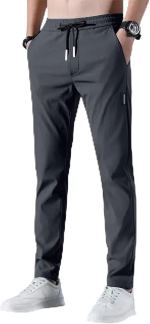 Men's Casual Pants Cotton Twill Drawstring Elastic Waist Chino Pants with Pockets