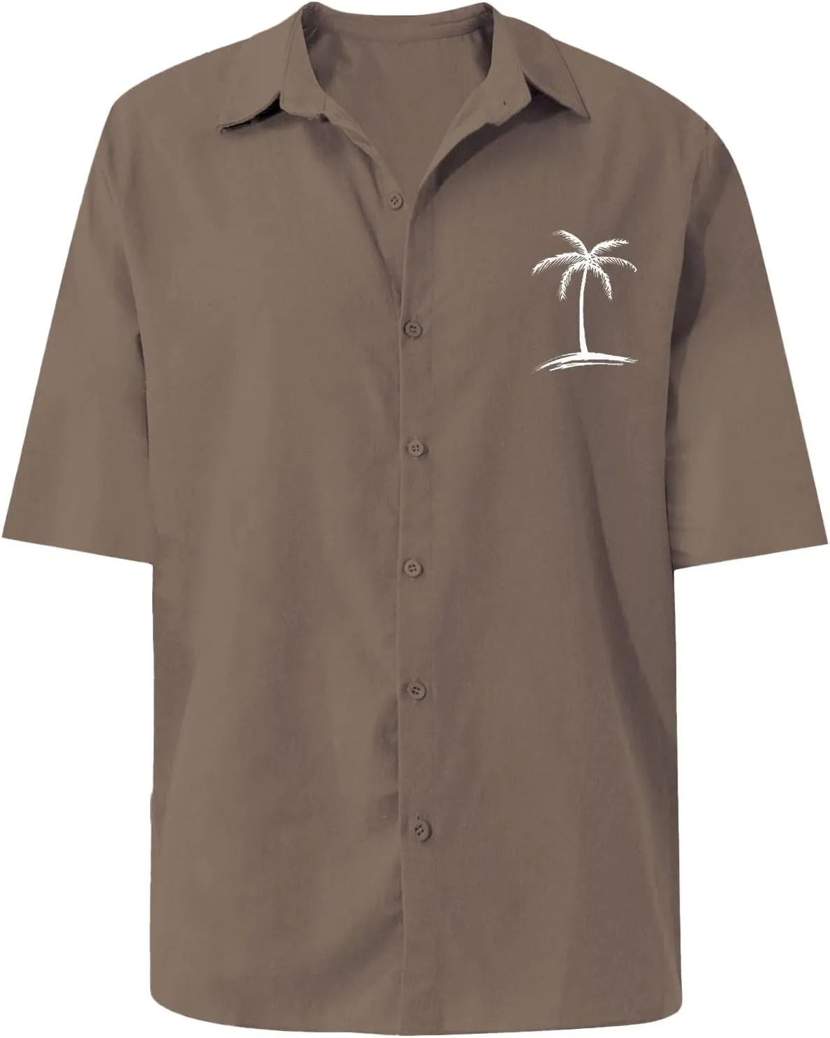 Mens Cotton Linen Shirts Short Sleeve Button Down Shirt Loose Solid Tunic Top Vacation Beach Summer Blouse with Pocket