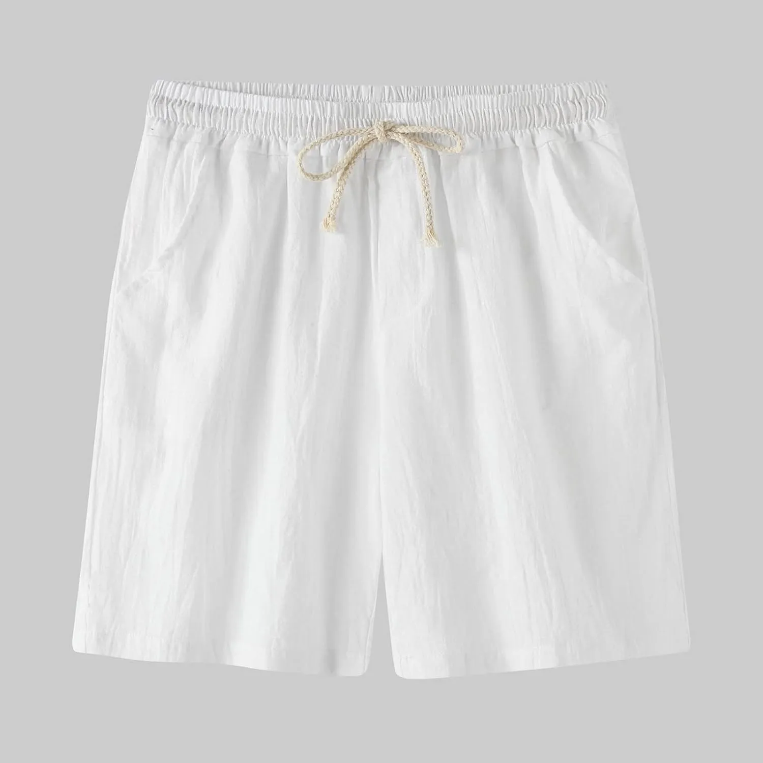 Mens Cotton Linen Shorts Drawstring Elastic Waist Shorts with Pocket Simple Trendy Summer Beach Casual Gym Shorts