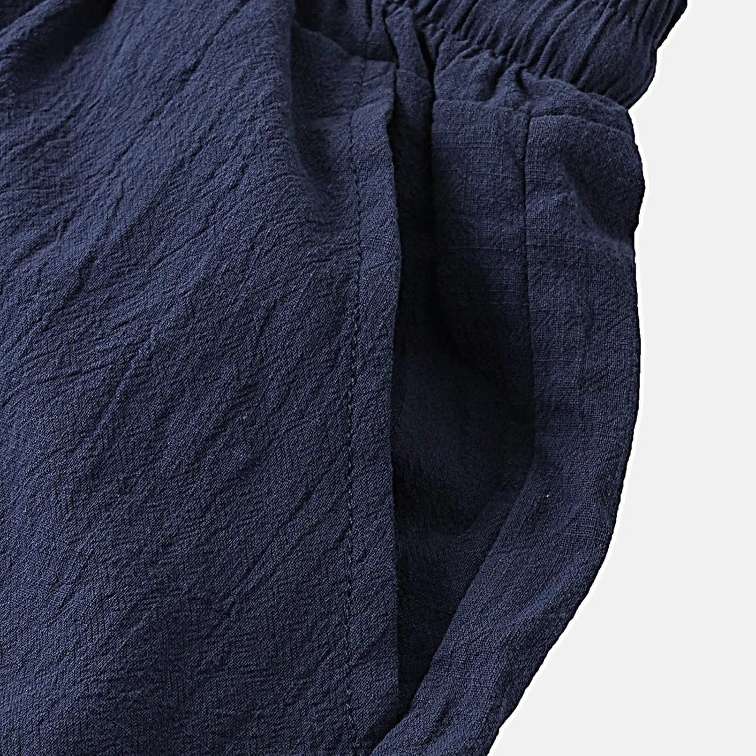 Mens Cotton Linen Shorts Drawstring Elastic Waist Shorts with Pocket Simple Trendy Summer Beach Casual Gym Shorts