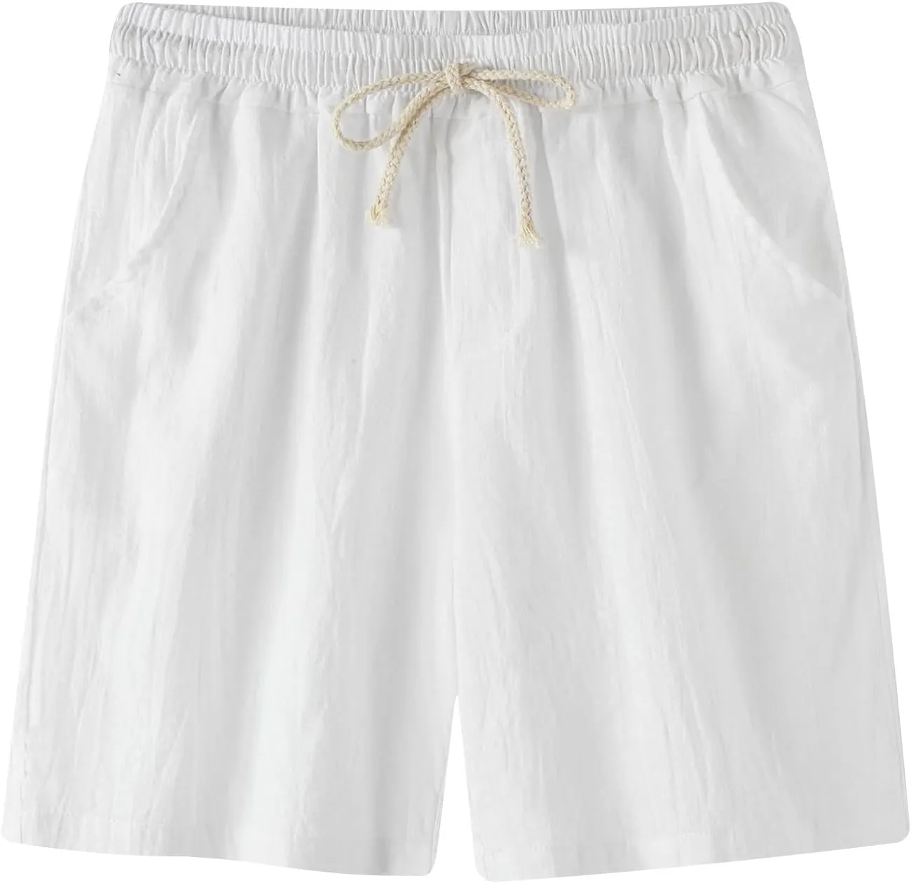 Mens Cotton Linen Shorts Drawstring Elastic Waist Shorts with Pocket Simple Trendy Summer Beach Casual Gym Shorts
