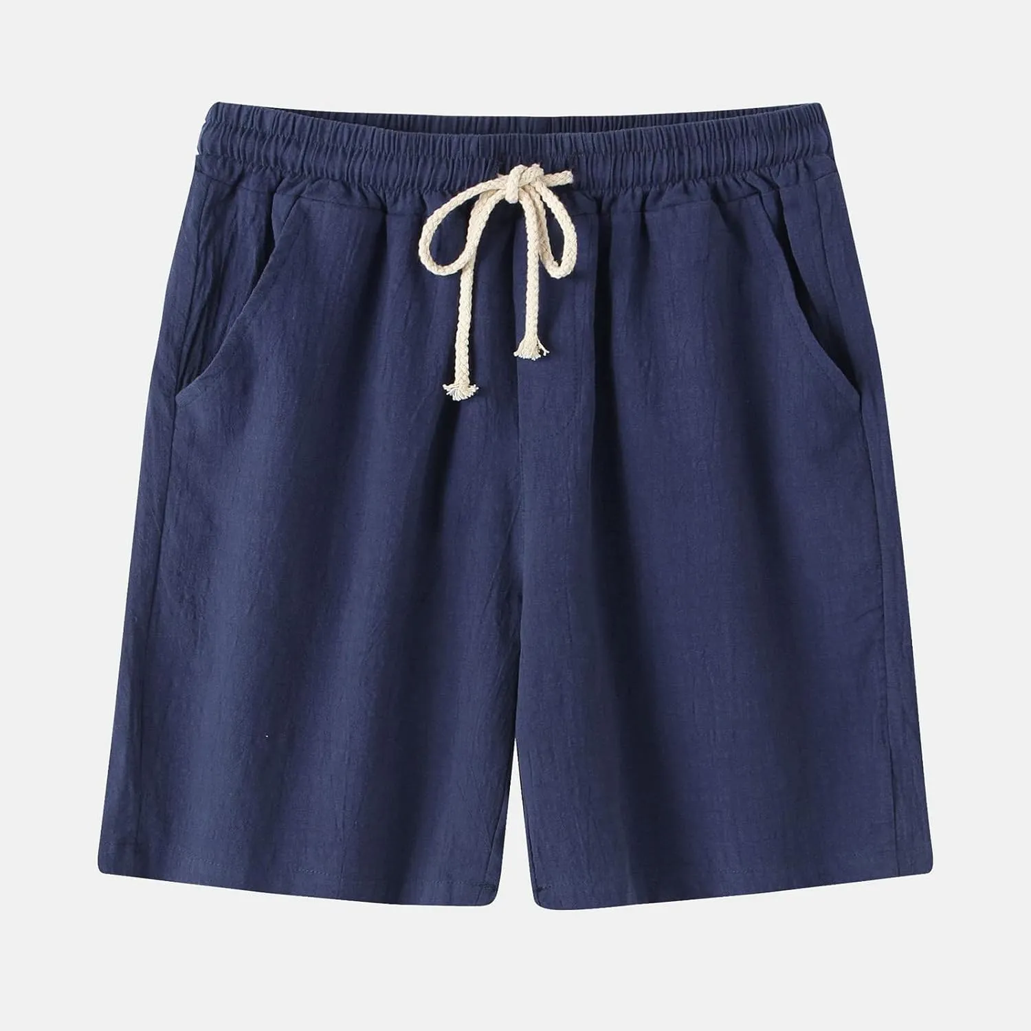 Mens Cotton Linen Shorts Drawstring Elastic Waist Shorts with Pocket Simple Trendy Summer Beach Casual Gym Shorts