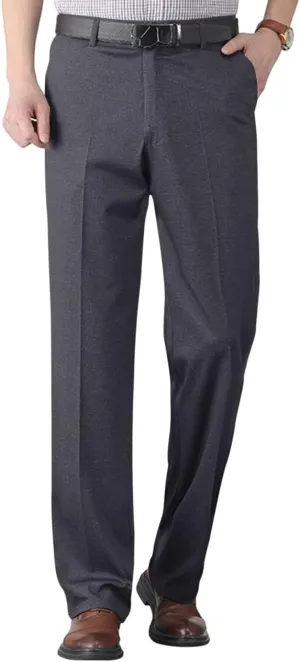 Mens Dress Pants Pleated Relaxed Fit Stretch Dress Pants Elastic Waist Casual Chino Pants (Available Big & Tall)