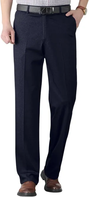 Mens Dress Pants Pleated Relaxed Fit Stretch Dress Pants Elastic Waist Casual Chino Pants (Available Big & Tall)