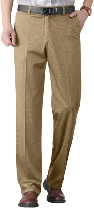 Mens Dress Pants Pleated Slim Fit Stretch Dress Pants Elastic Waist Relaxed Fit Chino Pants (Available Big & Tall)
