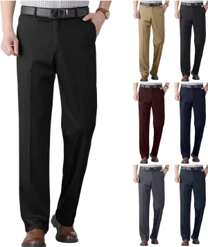 Mens Dress Pants Pleated Slim Fit Stretch Dress Pants Elastic Waist Relaxed Fit Chino Pants (Available Big & Tall)