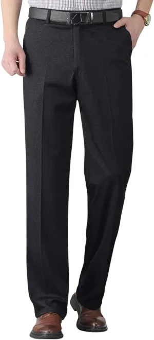 Mens Dress Pants Pleated Slim Fit Stretch Dress Pants Elastic Waist Relaxed Fit Chino Pants (Available Big & Tall)