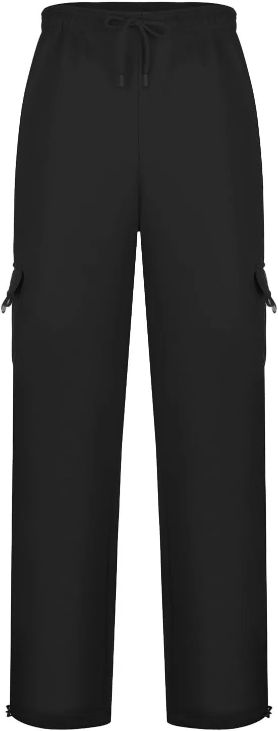 Men's Heavyweight Fleece Cargo Sweatpants Drawstring Elastic Waist Open Bottom Athletic Joggers Pants for Men with Pockets