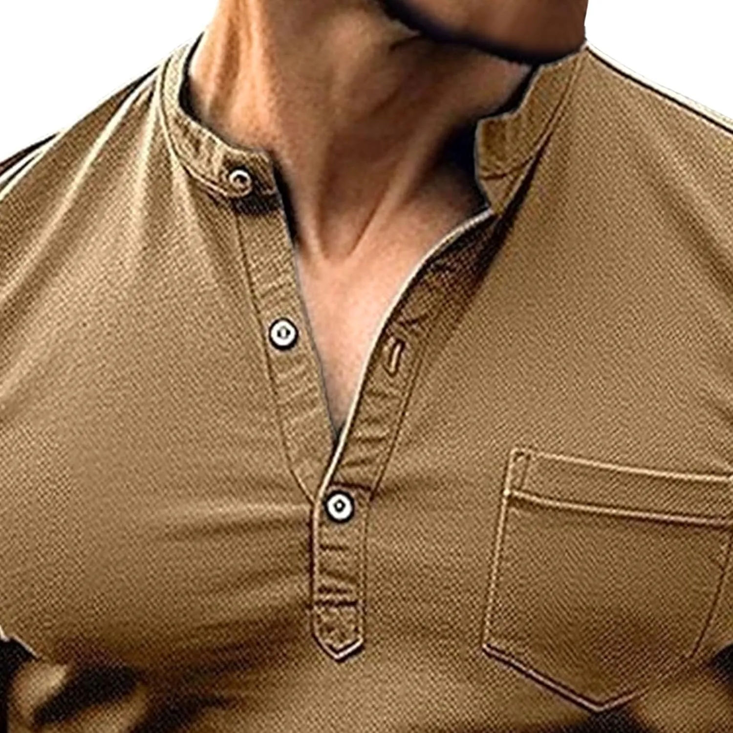 Mens Henley Shirts Short Sleeve Stylish Summer Slim Fit Tee Shirts Casual Stand Collar Basic T Shirt with Pocket