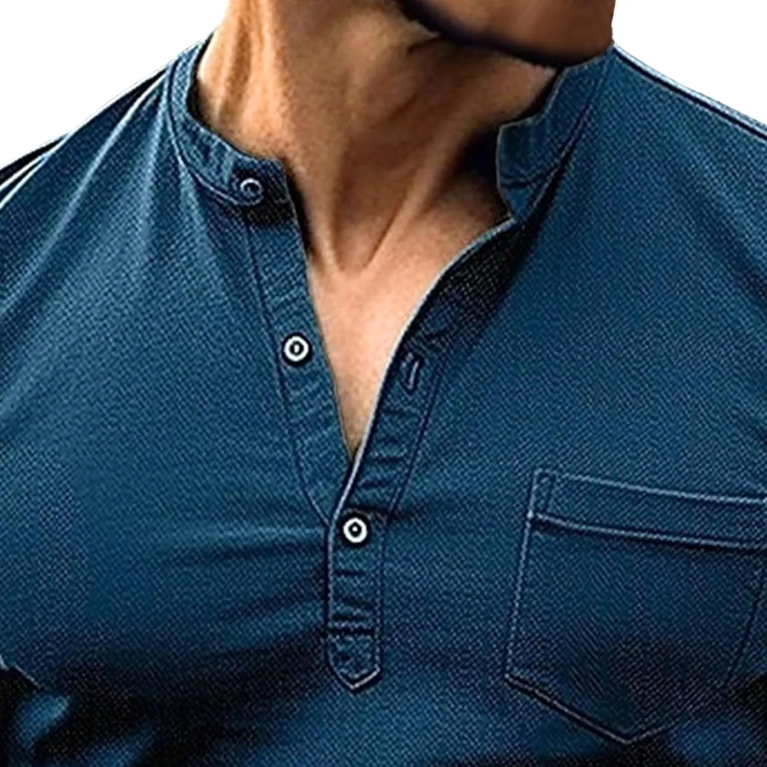 Mens Henley Shirts Short Sleeve Stylish Summer Slim Fit Tee Shirts Casual Stand Collar Basic T Shirt with Pocket
