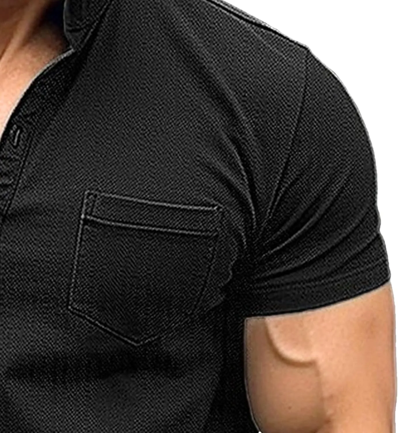 Mens Henley Shirts Short Sleeve Stylish Summer Slim Fit Tee Shirts Casual Stand Collar Basic T Shirt with Pocket