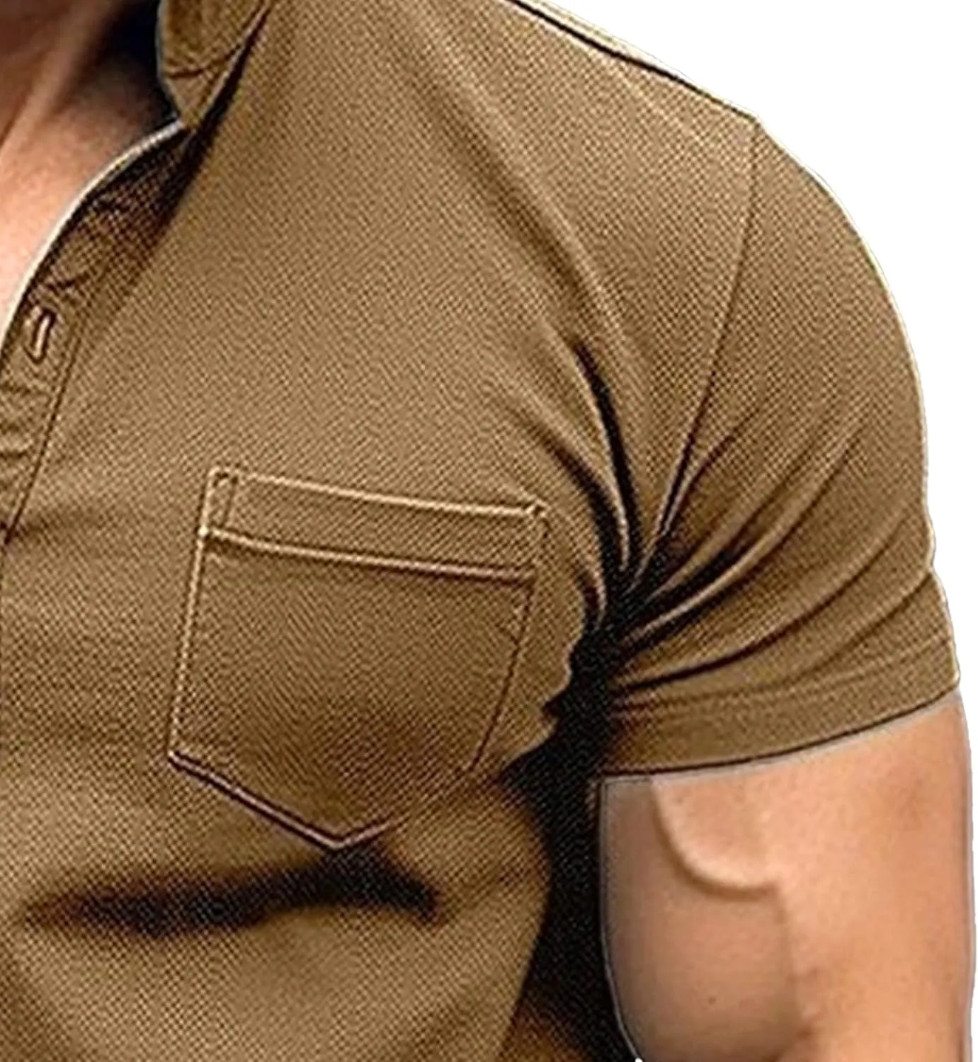 Mens Henley Shirts Short Sleeve Stylish Summer Slim Fit Tee Shirts Casual Stand Collar Basic T Shirt with Pocket