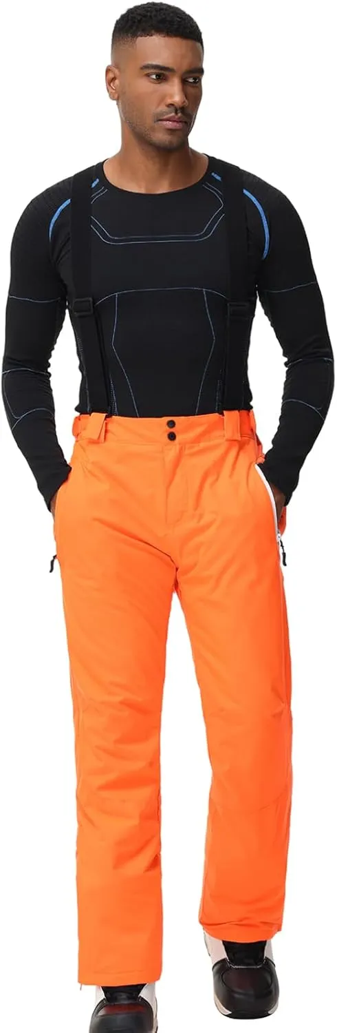 Men's Insulated Snow Pants Waterproof Ski Pant for Winter Hiking Bottom Leg Zipper Outdoor Pants Zipper Pockets