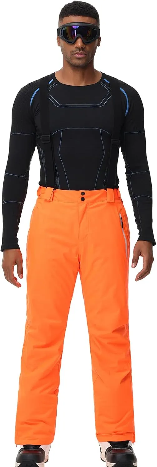 Men's Insulated Snow Pants Waterproof Ski Pant for Winter Hiking Bottom Leg Zipper Outdoor Pants Zipper Pockets