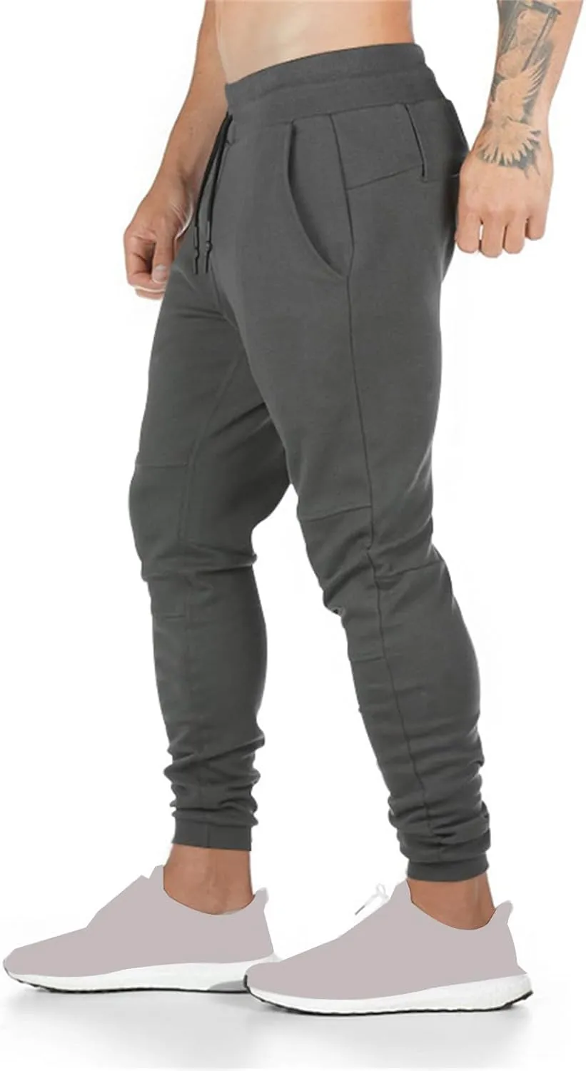 Mens Jogger Sweatpants Athletic Running Pants Lightweight Slim Fit Trousers Workout Running Pant with Zipper Pockets