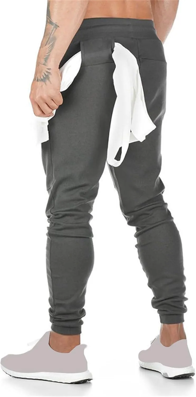 Mens Jogger Sweatpants Athletic Running Pants Lightweight Slim Fit Trousers Workout Running Pant with Zipper Pockets