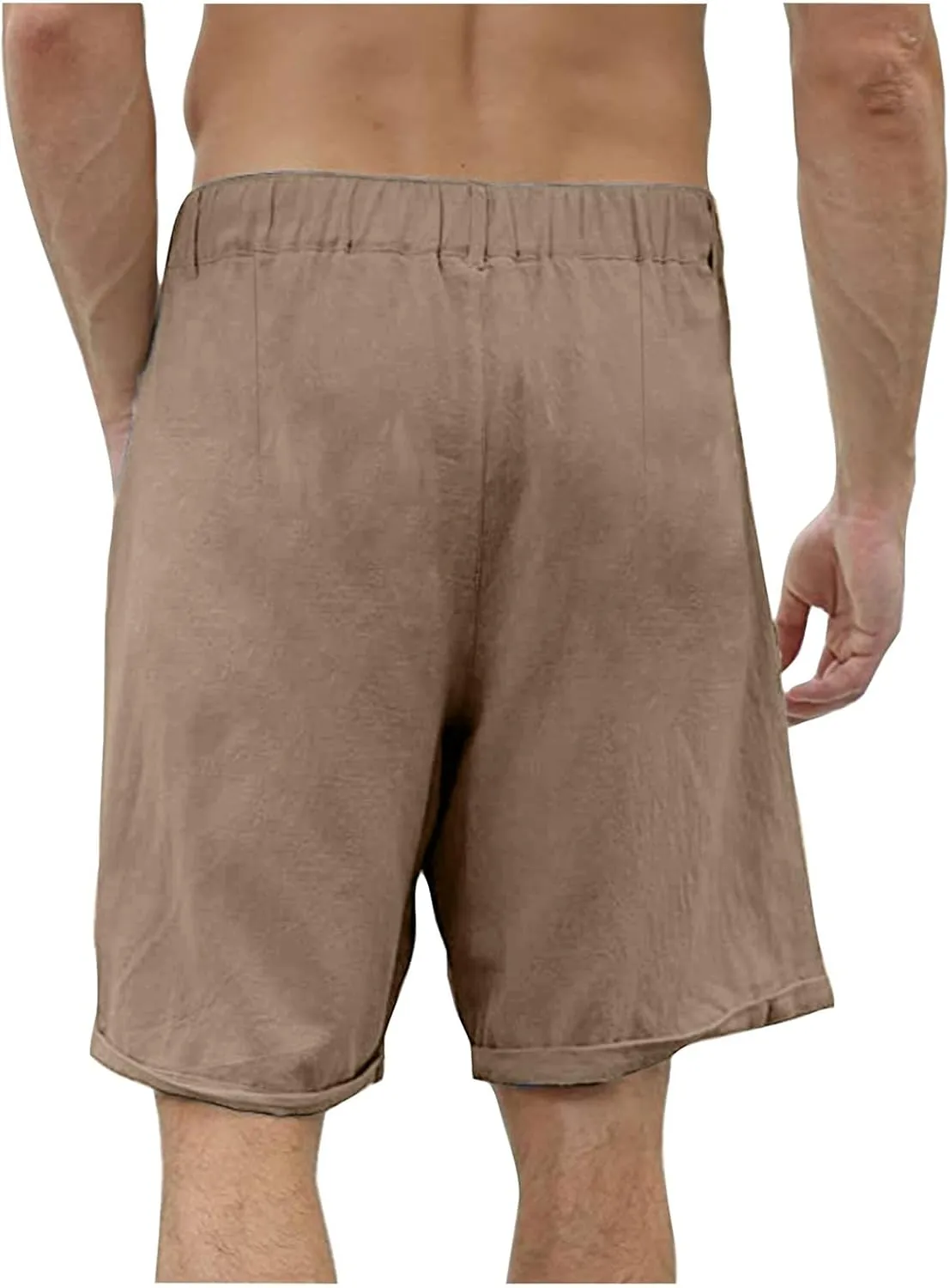 Men's Linen Regular Fit Shorts, Casual Elastic Waist Drawstring Lightweight Board Summer Beach Shorts with Pockets