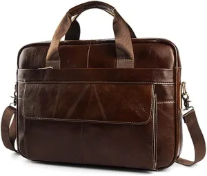 Men's Messenger Bag Vintage Genuine Leather Briefcase Shoulder Bag Waxed Canvas Leather Computer