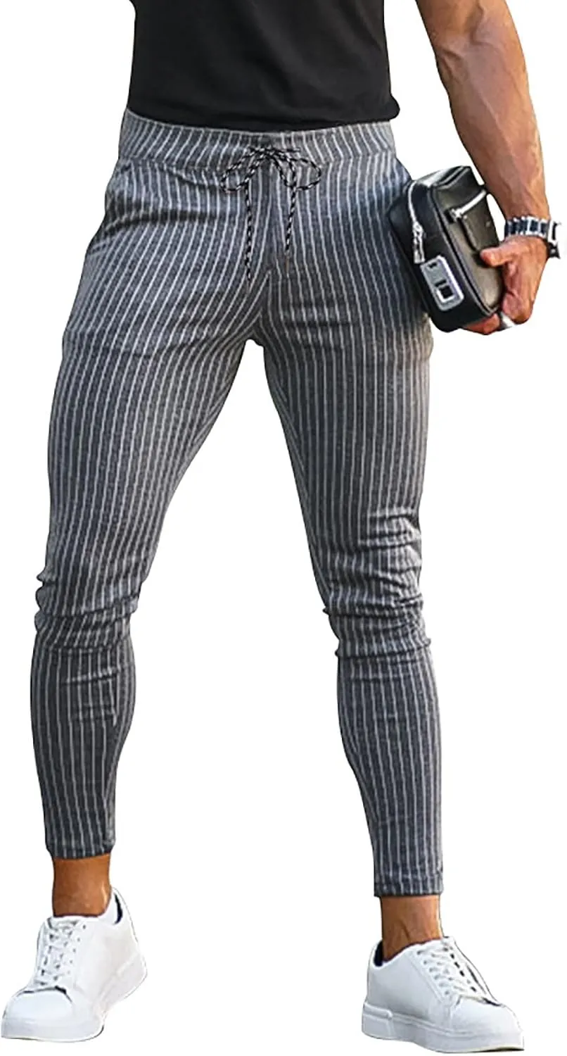 Mens Modern Stretch Wrinkle Resistant Chino Pants Slim Fit Skinny Long Pants Casual Business Golf Dress Pants Taped Pants