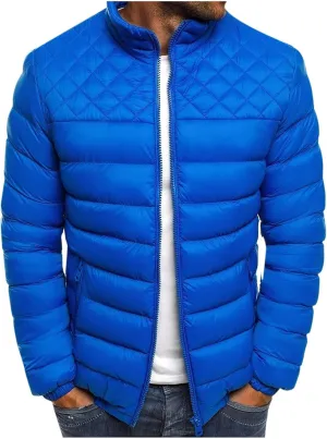 Men's Puffer Jacket Stand Collar Quilted Coat Lightweight Packable Down Jacket Casual Warm Winter Outwear with Pockets