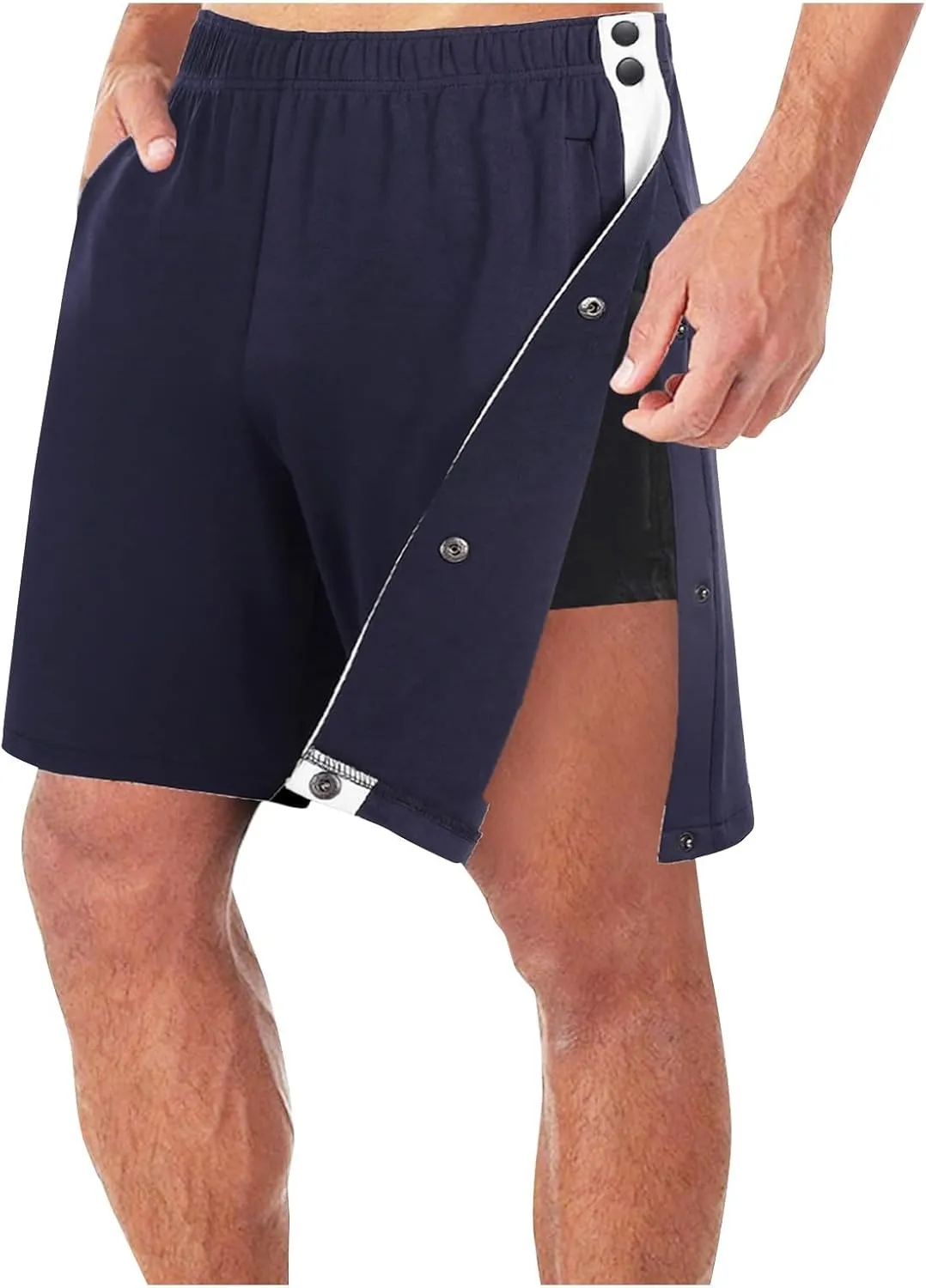 Mens Tear Away Shorts Post Surgery Adaptive Clothing Recovery Shorts Side Snap Athletic Breakaway Shorts