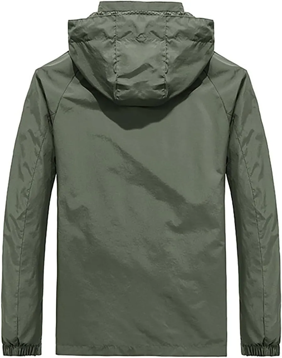Mens Windproof Jacket Waterproof Lightweight Mountain Sport Jacket for Men Hooded Windbreaker Raincoat Durable Coat