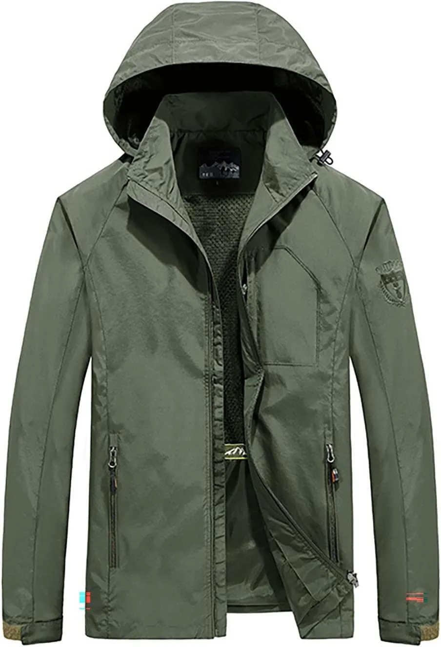 Mens Windproof Jacket Waterproof Lightweight Mountain Sport Jacket for Men Hooded Windbreaker Raincoat Durable Coat