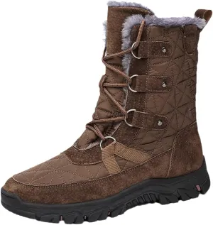 Men's Winter Boots Waterproof Men's Boots Warm Plush Snow Boots Outdoor Hiking Boots Work Shoes Men Ankle Boots Brown 8.5