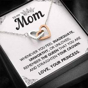 Message Card Jewelry, Handmade Jewelry - To My Mom Princess Interlocking Hearts Necklace Gift Set HLT5542