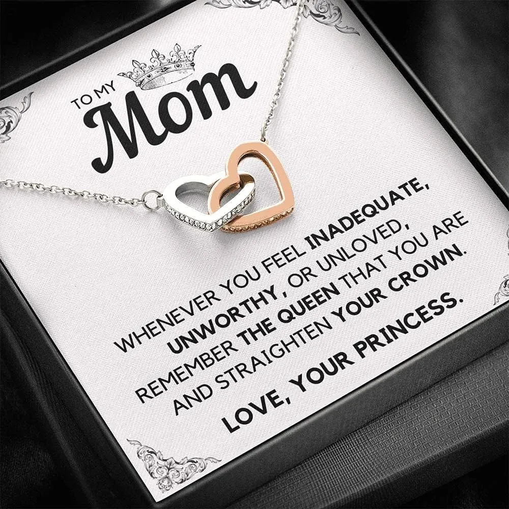 Message Card Jewelry, Handmade Jewelry - To My Mom Princess Interlocking Hearts Necklace Gift Set HLT5542