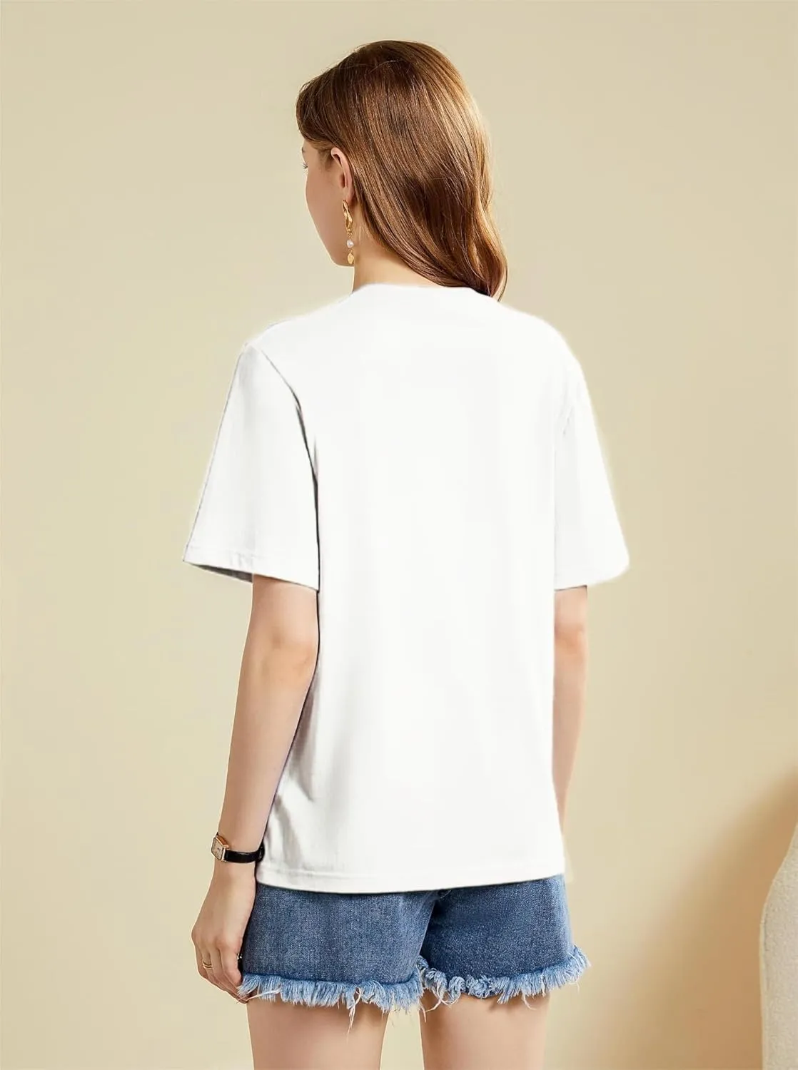 Mettclasi Women's Lightweight 100% Cotton Short-Sleeve T-Shirt, 1 Or 3 Pack, Classic Loose-Fit Crewneck Solid Tee Shirt