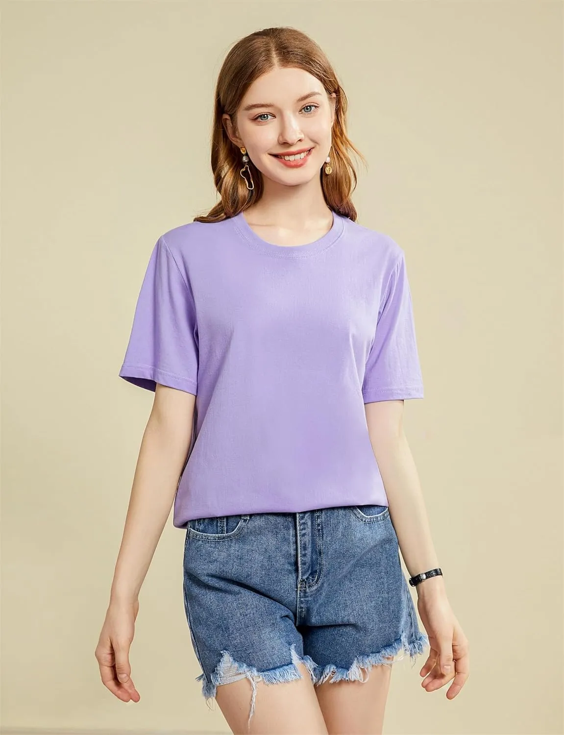 Mettclasi Women's Lightweight 100% Cotton Short-Sleeve T-Shirt, 1 Or 3 Pack, Classic Loose-Fit Crewneck Solid Tee Shirt