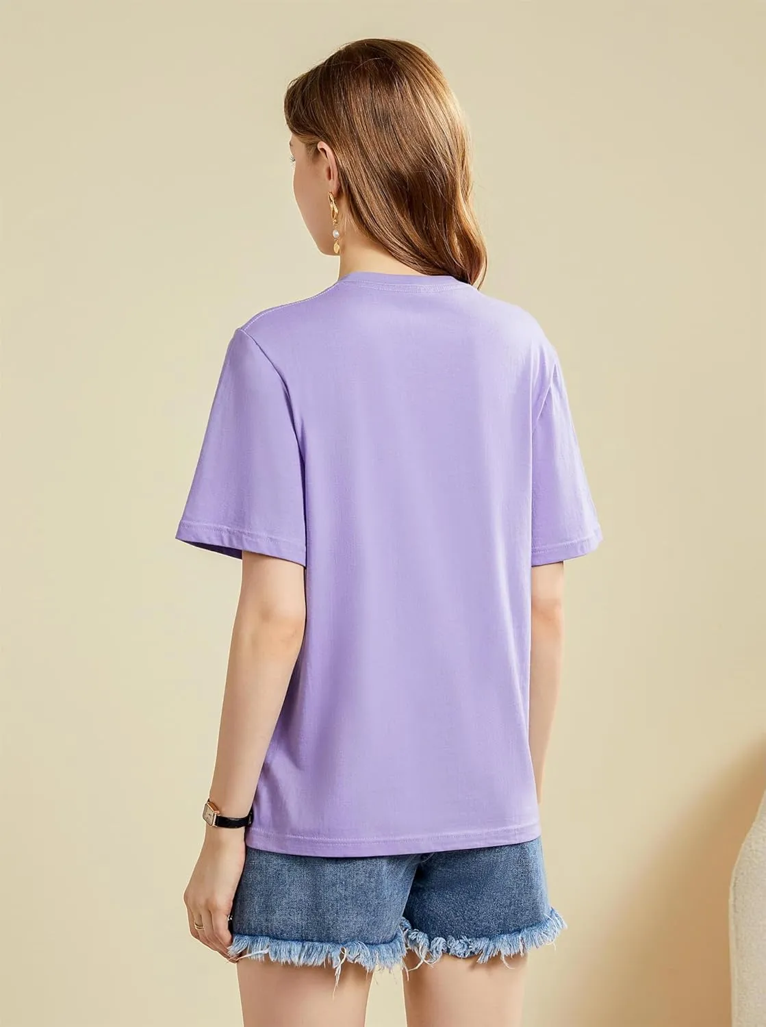 Mettclasi Women's Lightweight 100% Cotton Short-Sleeve T-Shirt, 1 Or 3 Pack, Classic Loose-Fit Crewneck Solid Tee Shirt
