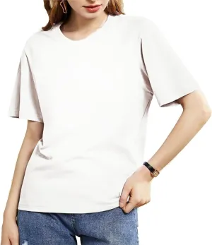 Mettclasi Women's Lightweight 100% Cotton Short-Sleeve T-Shirt, 1 Or 3 Pack, Classic Loose-Fit Crewneck Solid Tee Shirt