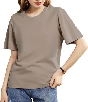 Mettclasi Women's Lightweight 100% Cotton Short-Sleeve T-Shirt, 1 Or 3 Pack, Classic Loose-Fit Crewneck Solid Tee Shirt